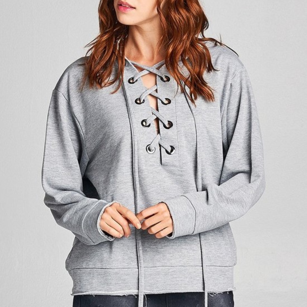Lace Up Sweatshirt (Gray)